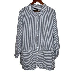 Tahari 100% Linen Button Up Striped Tunic Sz‎ L